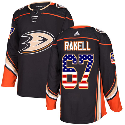 Adidas Ducks #67 Rickard Rakell Black Home Authentic USA Flag Youth Stitched NHL Jersey - Click Image to Close